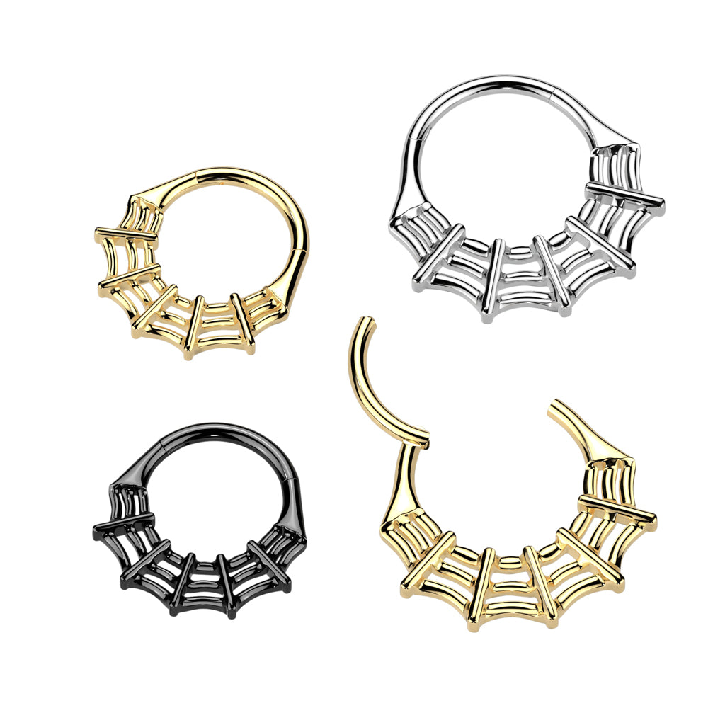 1pc Solid Titanium Spiderweb Design Hinged Segment Ring Hoop Septum Spider Web