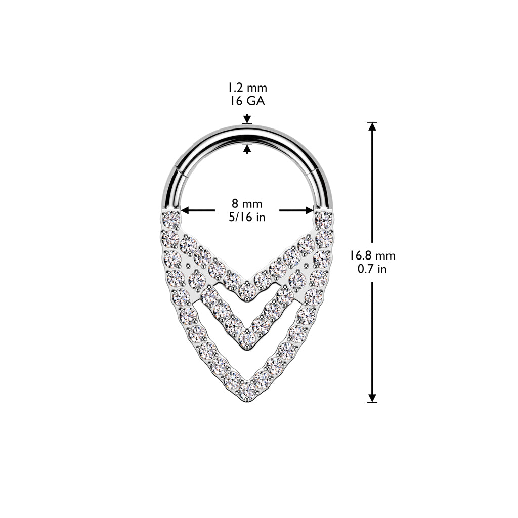 1pc Titanium Hinged Segment Ring Triple Chevron CZ Gems Septum Hoop Helix Daith