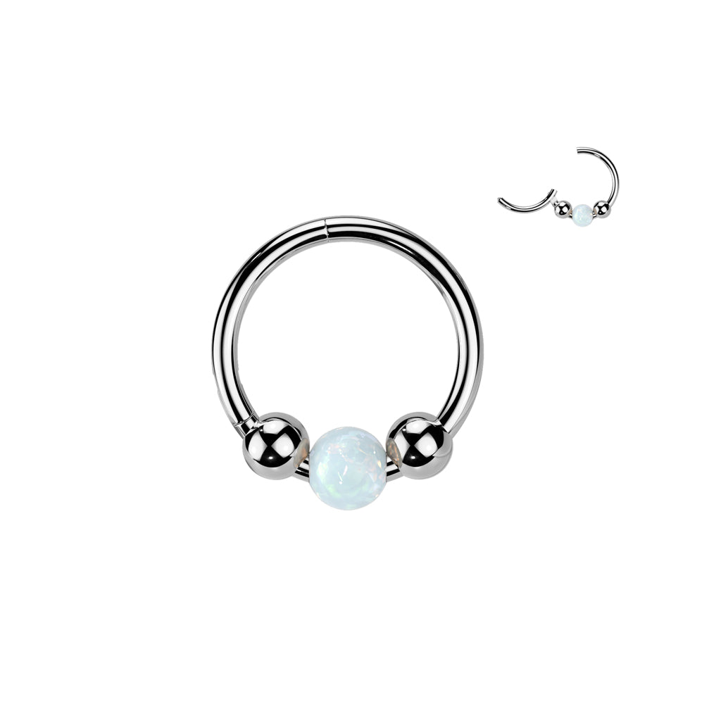 1pc Opal Ball Centered Hinged Segment Ring Steel Septum Hoop Helix Daith