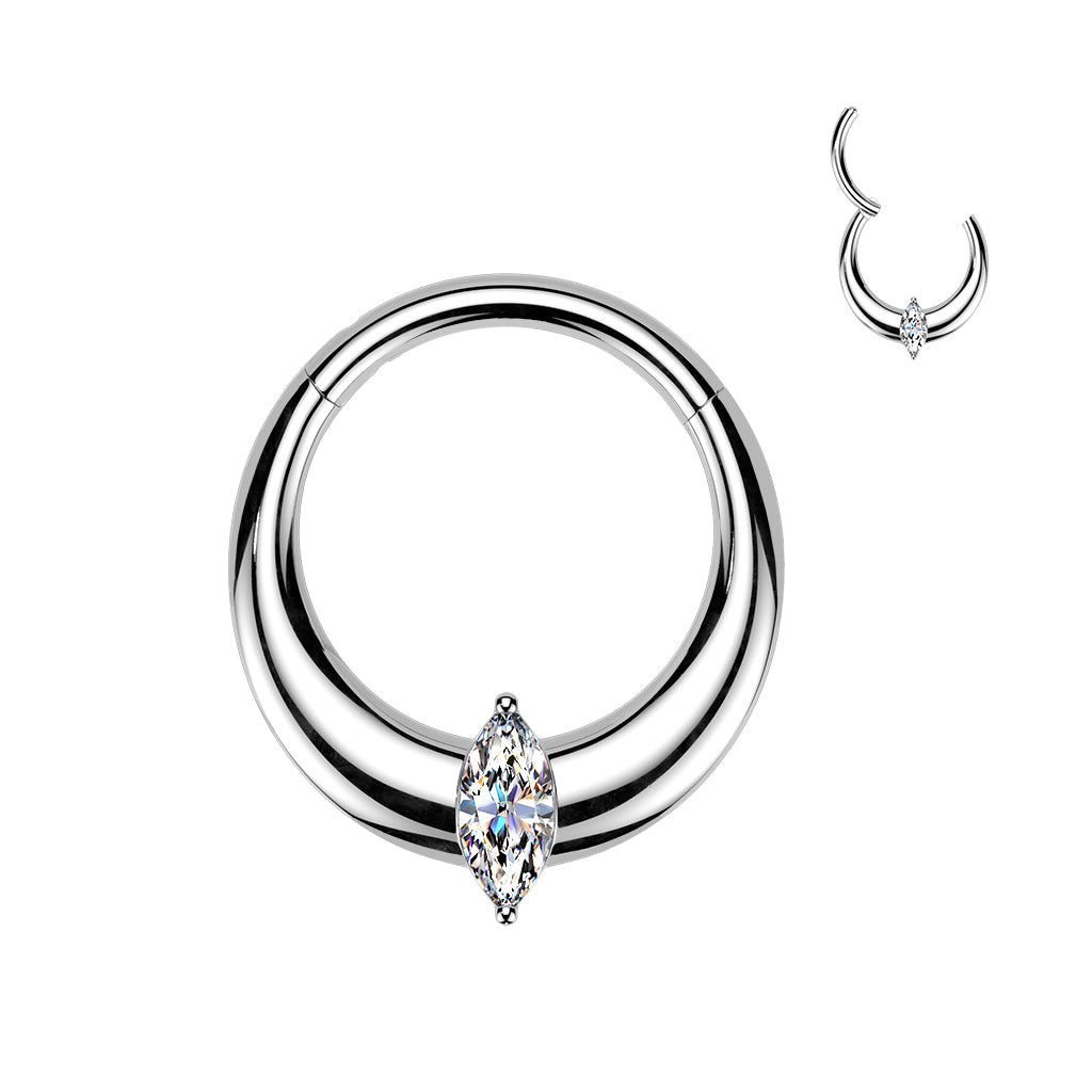 1pc Solid Titanium Marquise Gem Wide Hinged Segment Ring Helix Septum Clicker