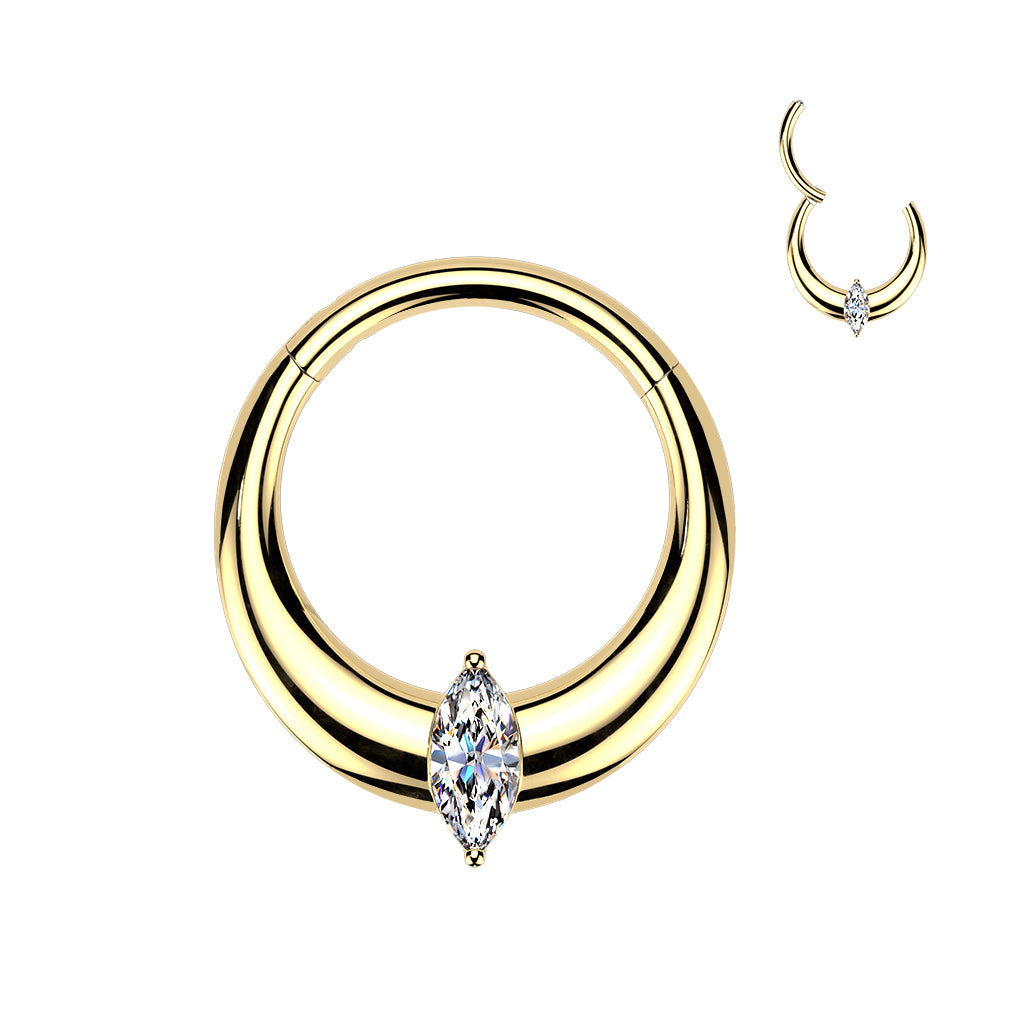1pc Solid Titanium Marquise Gem Wide Hinged Segment Ring Helix Septum Clicker