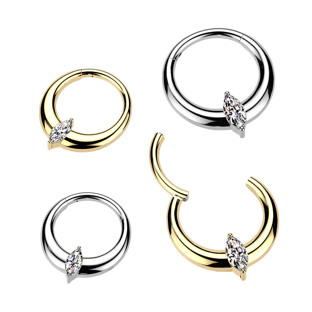 1pc Solid Titanium Marquise Gem Wide Hinged Segment Ring Helix Septum Clicker