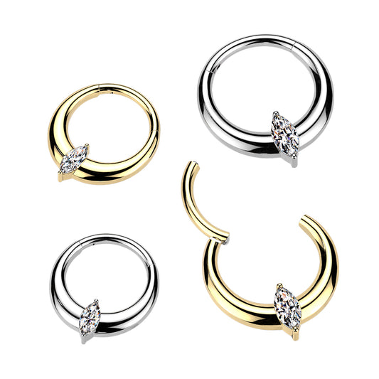1pc Solid Titanium Marquise Gem Wide Hinged Segment Ring Helix Septum Clicker
