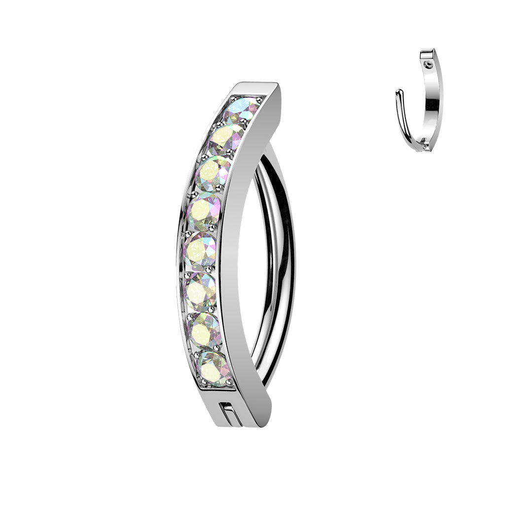 1pc Hinged Solid Titanium CNC Set Gem Hoop Clicker Belly Ring 14g Curved Barbell