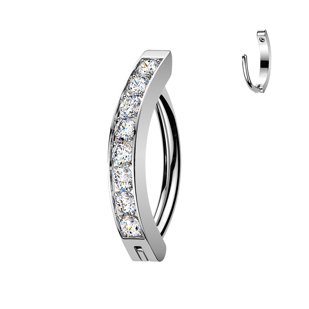 1pc Hinged Solid Titanium CNC Set Gem Hoop Clicker Belly Ring 14g Curved Barbell
