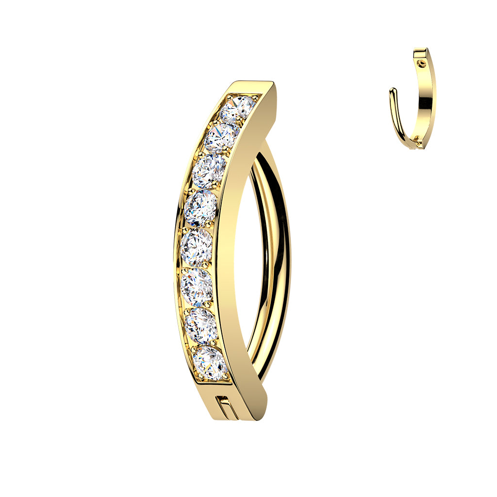 1pc Hinged Solid Titanium CNC Set Gem Hoop Clicker Belly Ring 14g Curved Barbell
