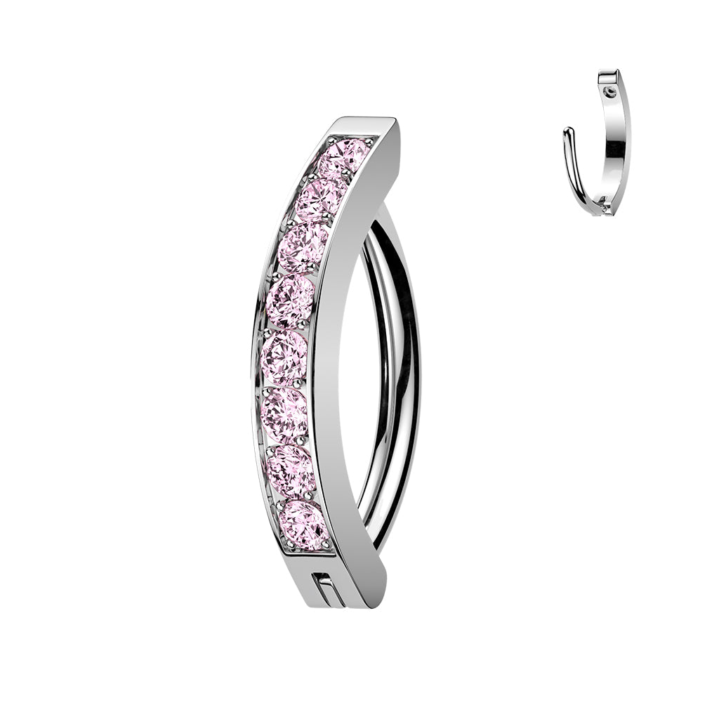 1pc Hinged Solid Titanium CNC Set Gem Hoop Clicker Belly Ring 14g Curved Barbell