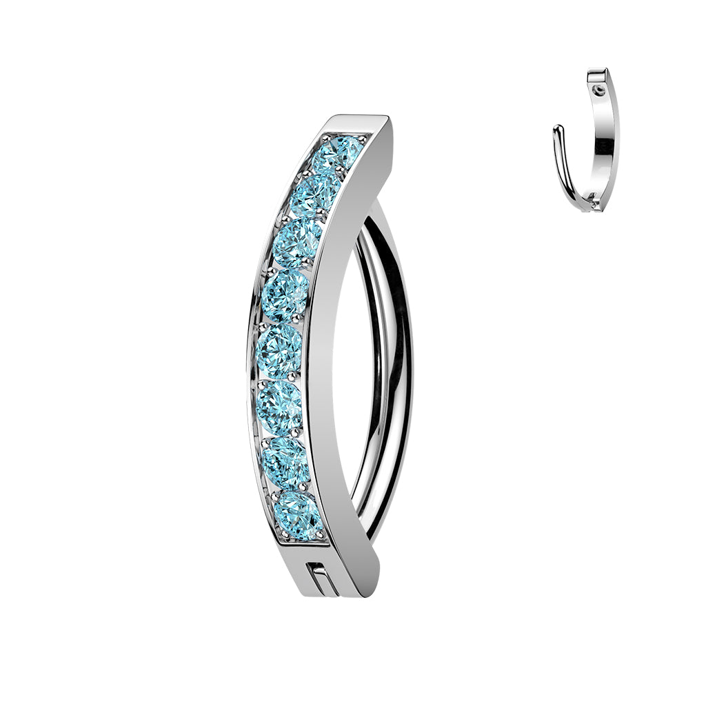 1pc Hinged Solid Titanium CNC Set Gem Hoop Clicker Belly Ring 14g Curved Barbell