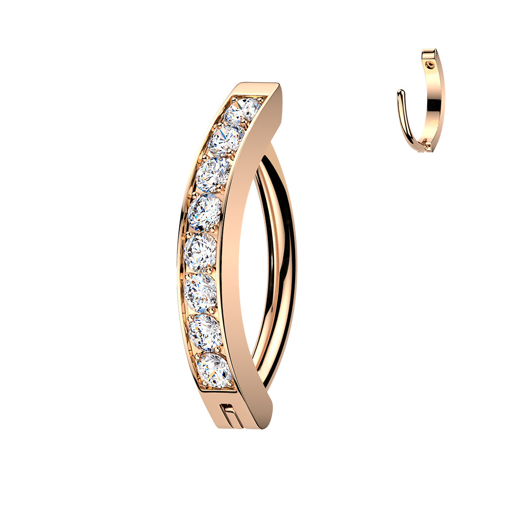 1pc Hinged Solid Titanium CNC Set Gem Hoop Clicker Belly Ring 14g Curved Barbell