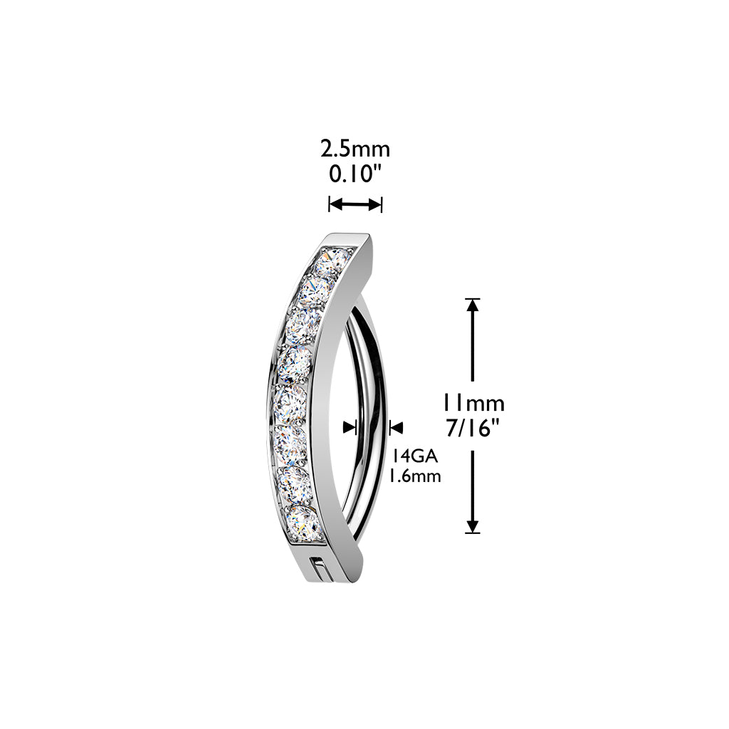 1pc Hinged Solid Titanium CNC Set Gem Hoop Clicker Belly Ring 14g Curved Barbell