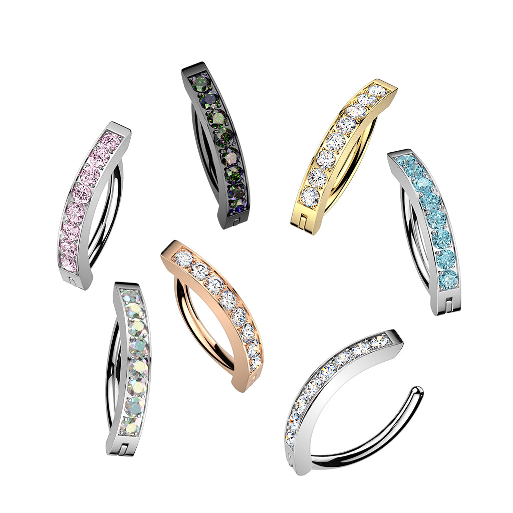1pc Hinged Solid Titanium CNC Set Gem Hoop Clicker Belly Ring 14g Curved Barbell