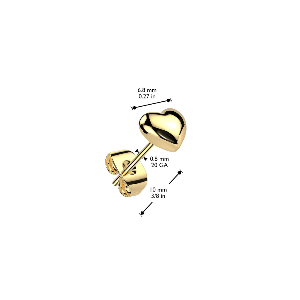 PAIR of Heart Shaped Ion Plated 316L Stainless Steel 20g Earrings