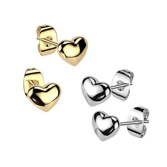 PAIR of Heart Shaped Ion Plated 316L Stainless Steel 20g Earrings