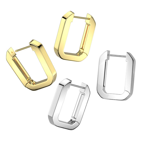 PAIR Rectangle Hoop Earrings 316L Stainless Steel Hinge Action 18g