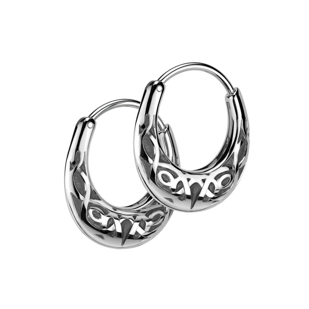 PAIR Celtic Tribal Knot Hoop Earrings 316L Stainless Steel Hinge Action 16g