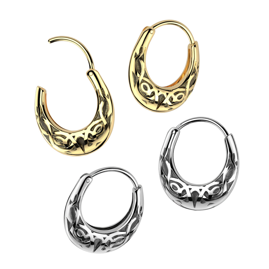 PAIR Celtic Tribal Knot Hoop Earrings 316L Stainless Steel Hinge Action 16g