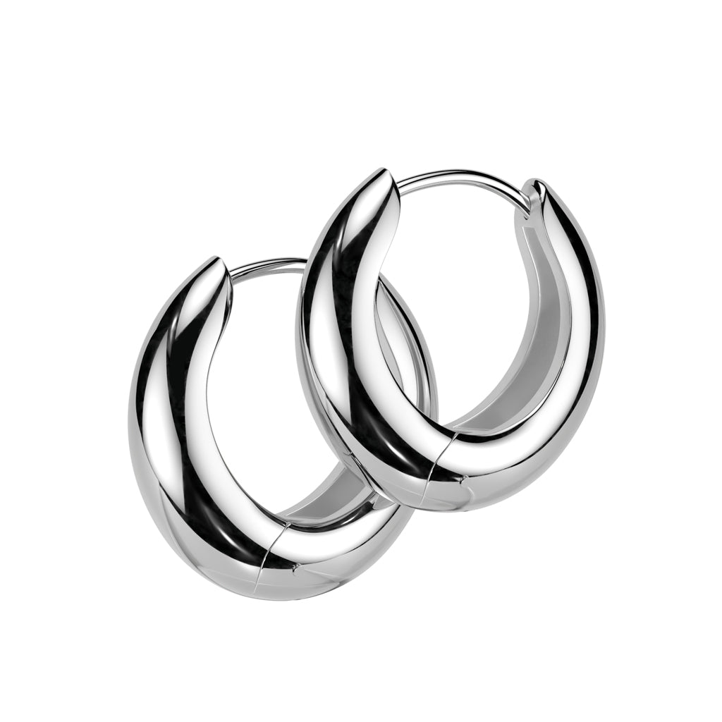 PAIR Hand Polished Wide Hoop Earrings 316L Stainless Steel Hinge Action 18g