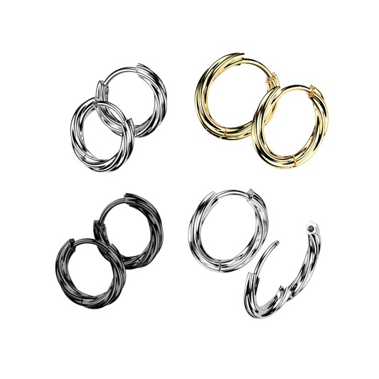 PAIR Twisted Huggie Hinged Hoop Earrings 316L Stainless Steel Hinge Action 18g