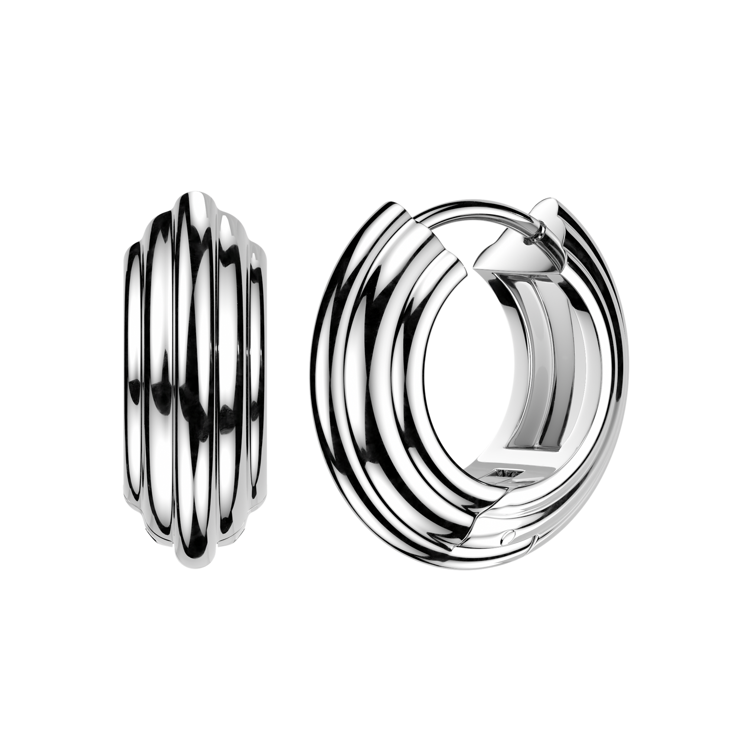 PAIR Wide Layered Hinged Hoop Earrings 316L Stainless Steel Hinge Action 18g