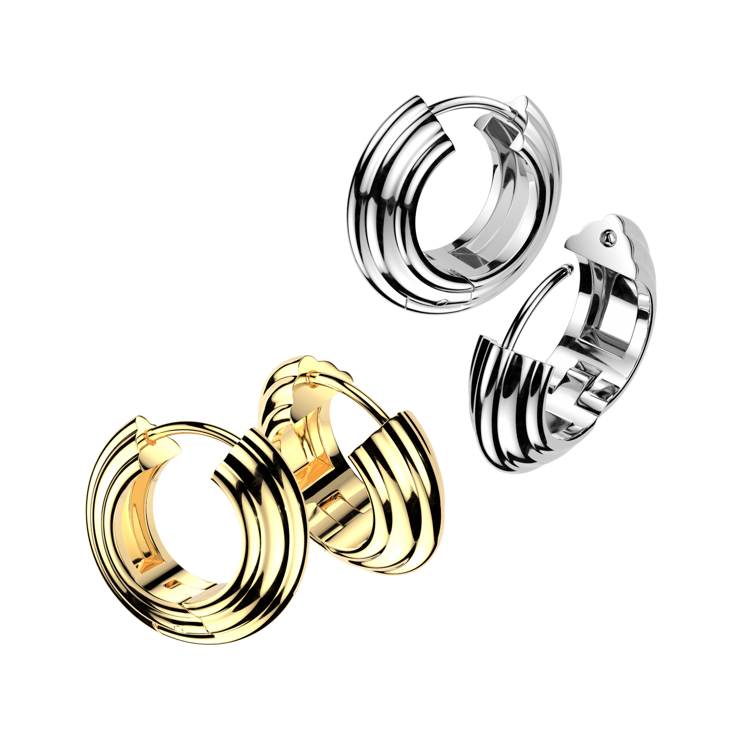 PAIR Wide Layered Hinged Hoop Earrings 316L Stainless Steel Hinge Action 18g
