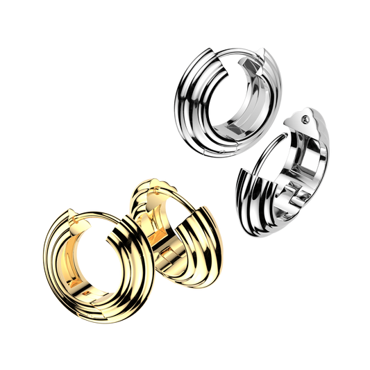 PAIR Wide Layered Hinged Hoop Earrings 316L Stainless Steel Hinge Action 18g