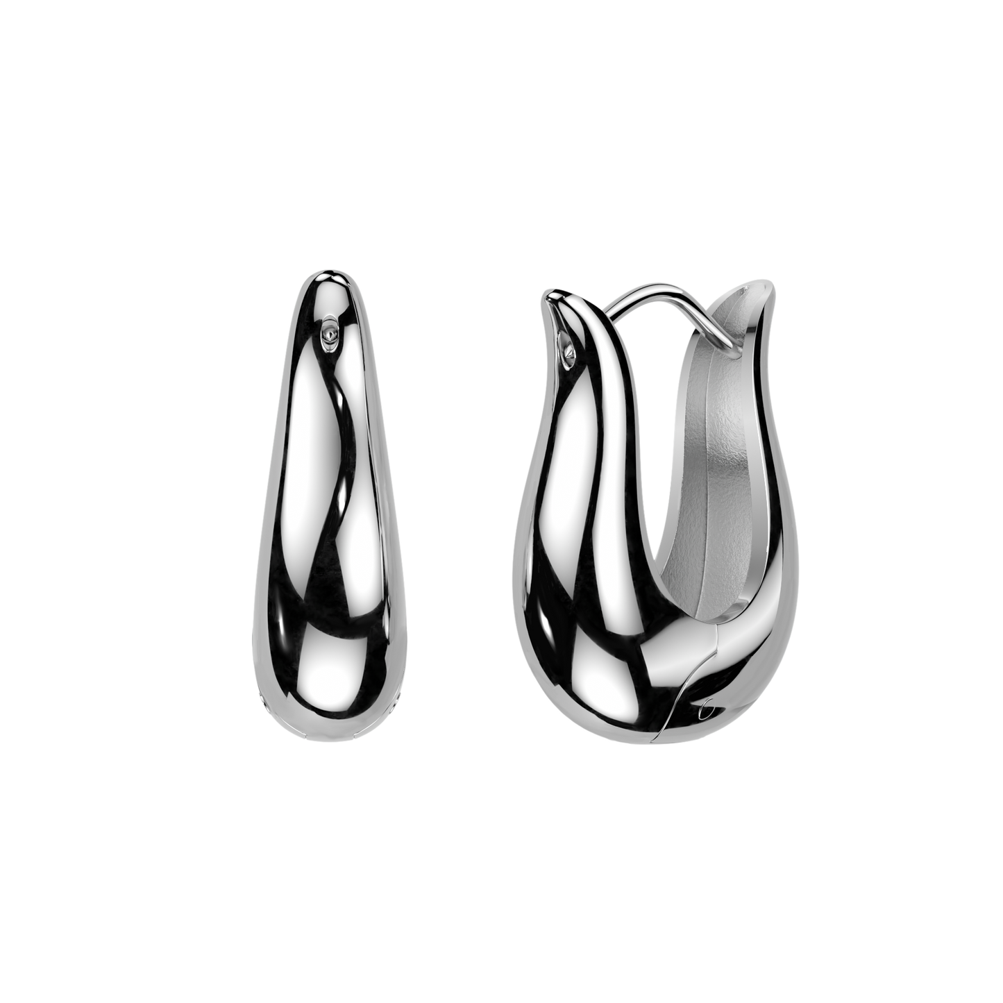 PAIR Wide Tulip Shape Hinged Hoop Earrings 316L Stainless Steel Hinge Action 18g