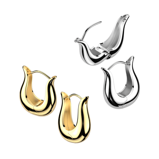 PAIR Wide Tulip Shape Hinged Hoop Earrings 316L Stainless Steel Hinge Action 18g
