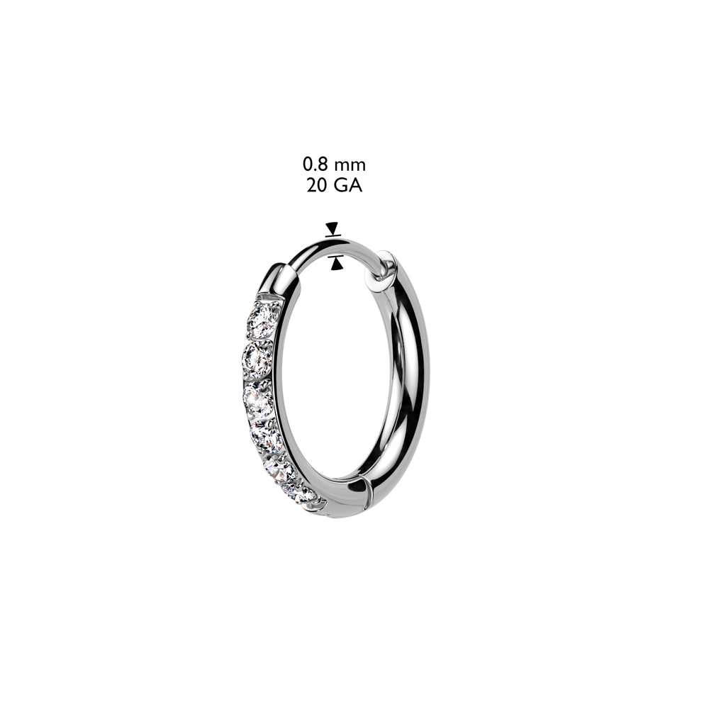 PAIR CZ Gem Paved Small Hoop Earrings 316L Stainless Steel Hinge Action 20g