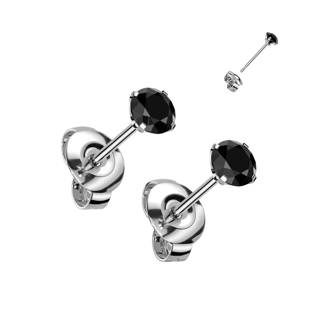 PAIR Martini Set CZ Gem Stud Earrings 6AL-4VELI ASTM F136 Implant Grade Titanium