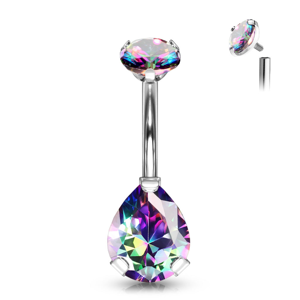 Solid Implant Grade Titanium Teardrop Gem Belly Button Ring 14g Navel Naval