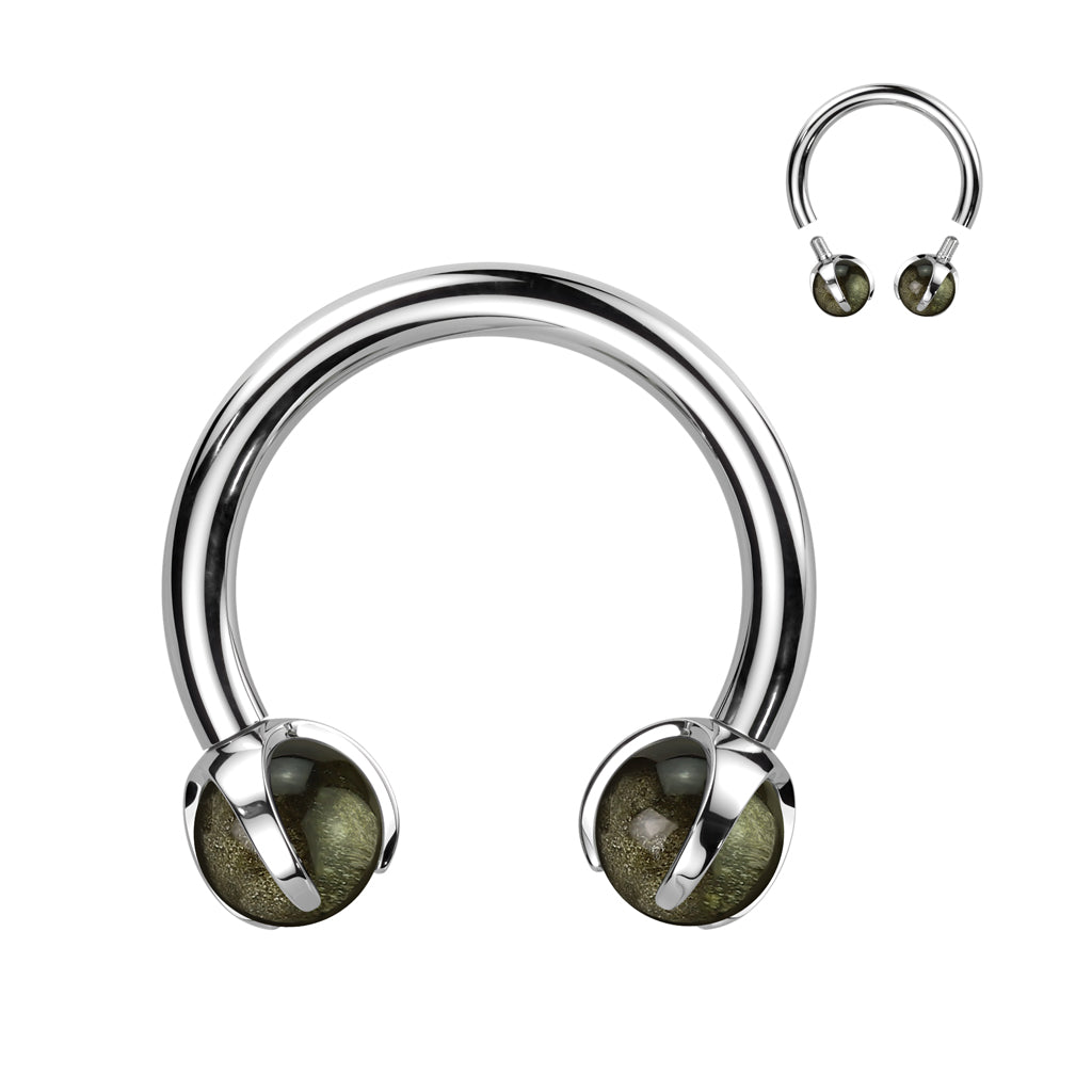 1pc Solid Titanium Stone Circular Barbell Horseshoe Lip Ear Septum Ring 16g 3/8"