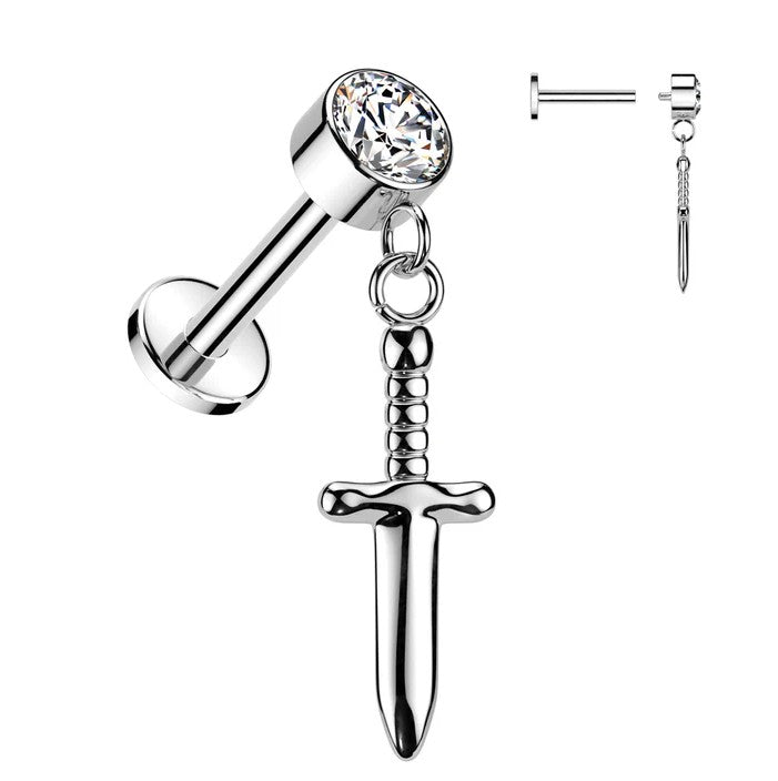 1pc Implant Grade Titanium Dagger Labret 16g Stud Tragus Helix Ear Cartilage