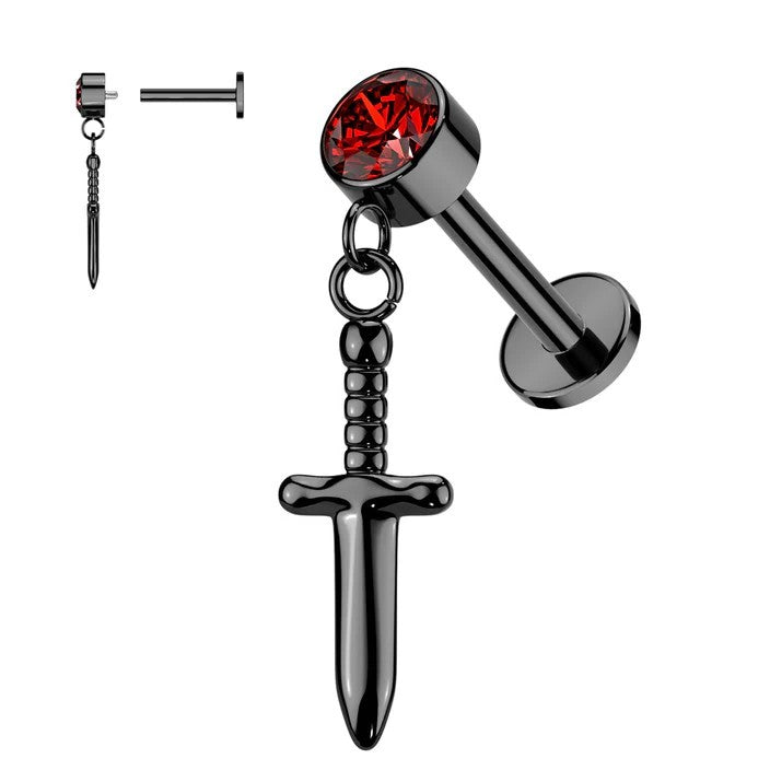 1pc Implant Grade Titanium Dagger Labret 16g Stud Tragus Helix Ear Cartilage