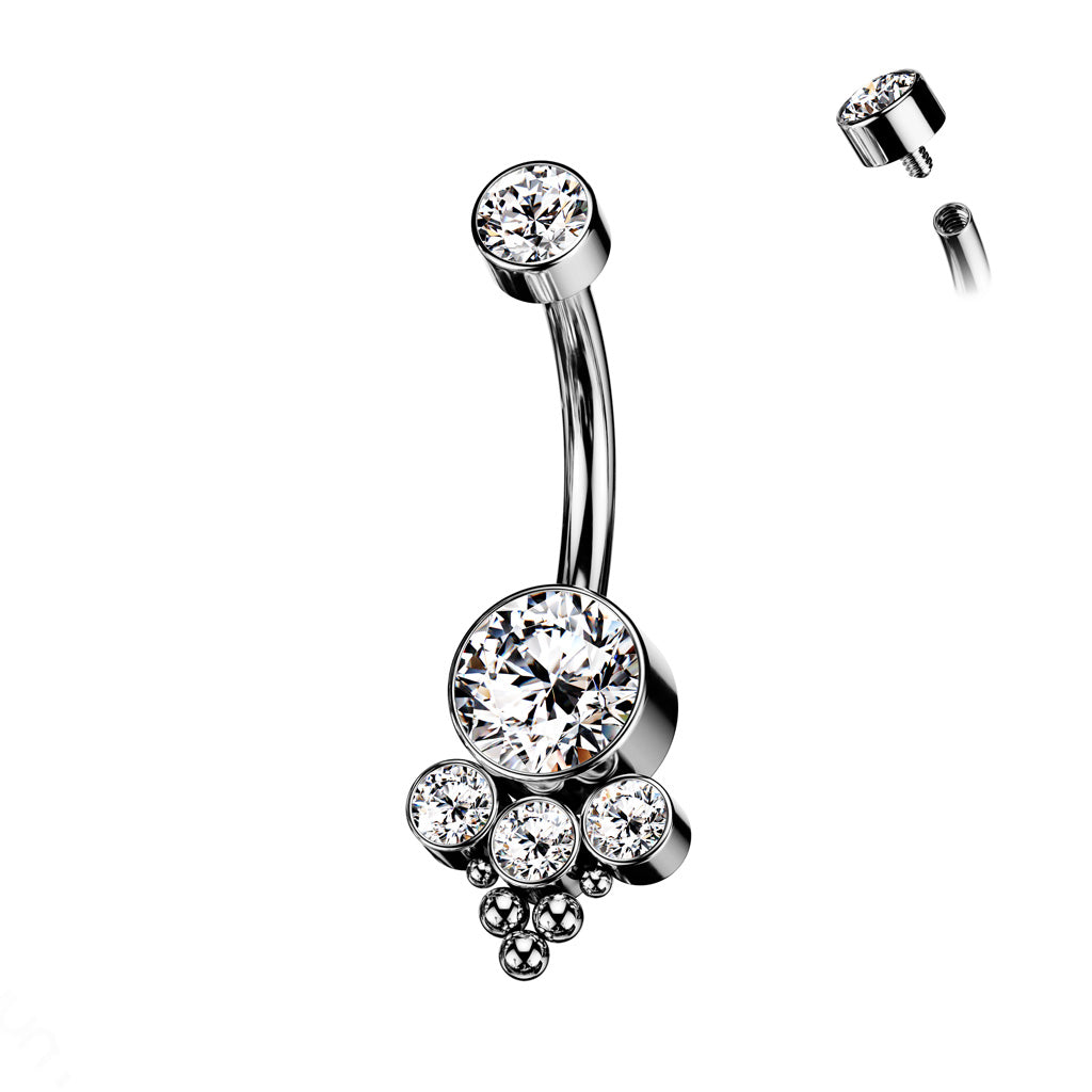 Solid Implant Grade Titanium Trinity Cluster Belly Button Ring 14g Navel Naval