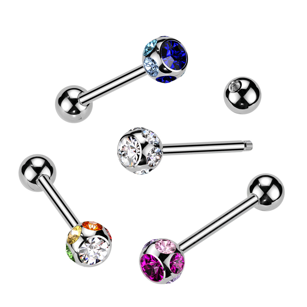 4pcs Seven Gem Tongue Rings Tounge Barbells Piercing Wholesale Body Jewelry