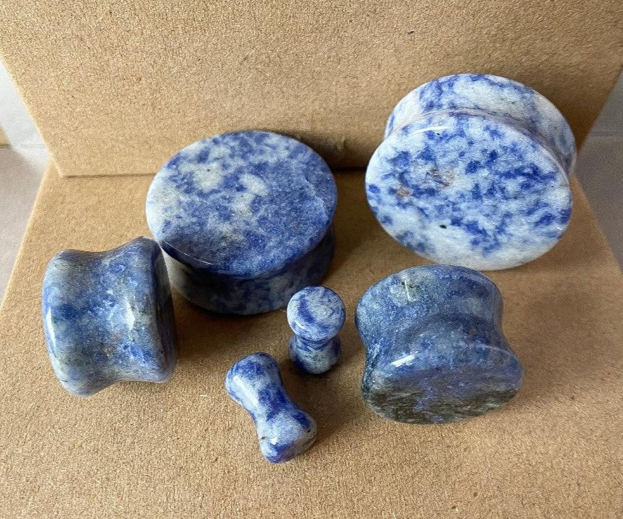 PAIR Brazilian Sodalite Stone Plugs Blue Organic Gauges Earlets Body Jewelry