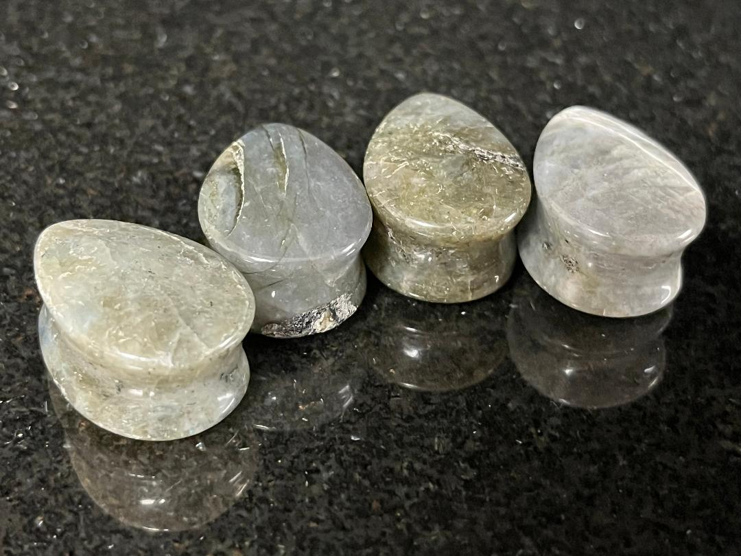PAIR Tear Drop Labradorite Natural Stone Double Flare Plugs Organic Gauges
