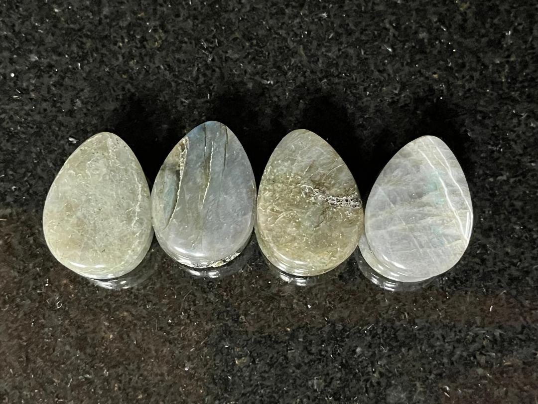 PAIR Tear Drop Labradorite Natural Stone Double Flare Plugs Organic Gauges