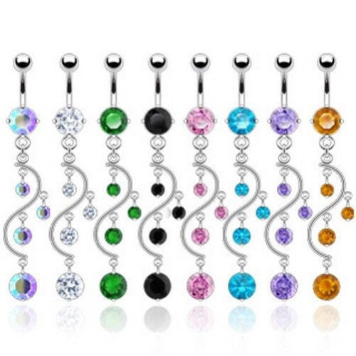 1pc Vine Dangle CZ Gem Belly Ring Navel Piercing Pierced Naval Body Jewelry