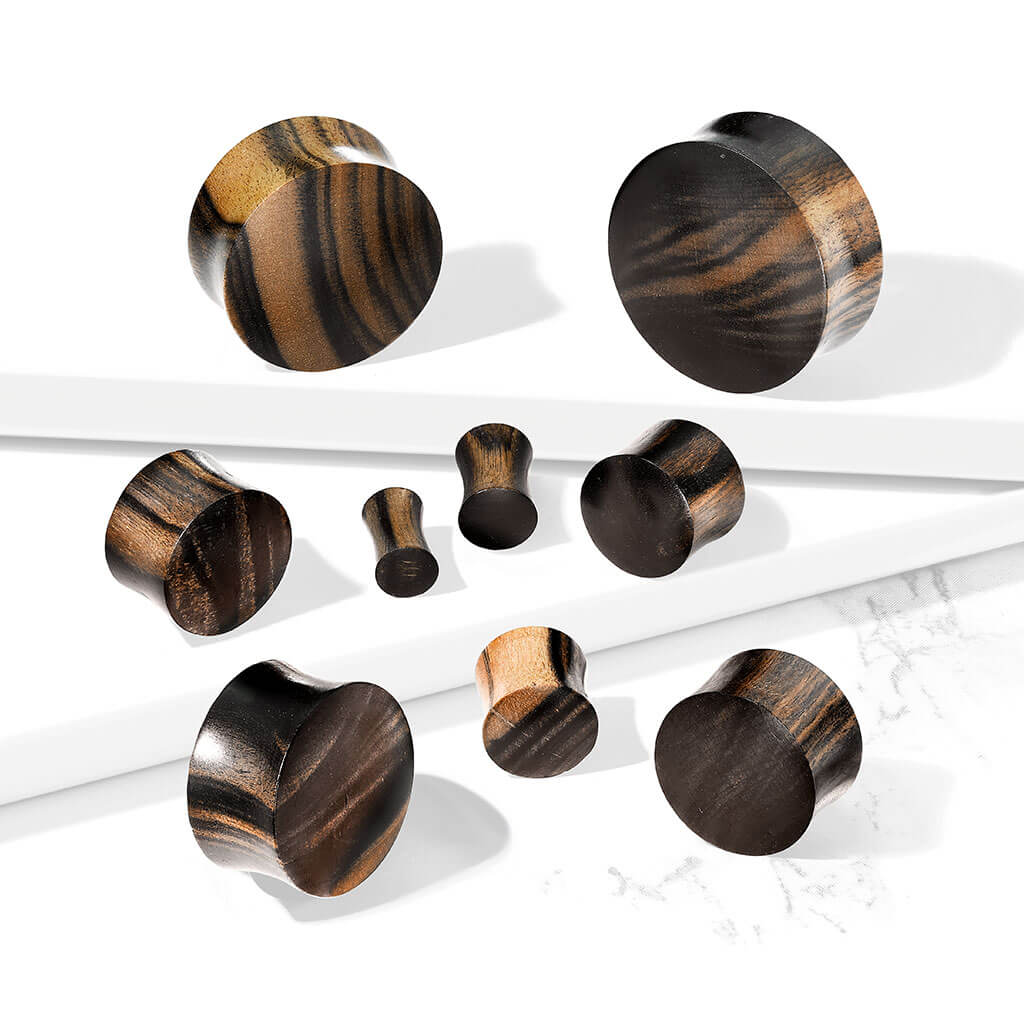 PAIR Ebony Wood Plugs Convex Saddle Double Flare Organic Tunnels Earlets Gauges