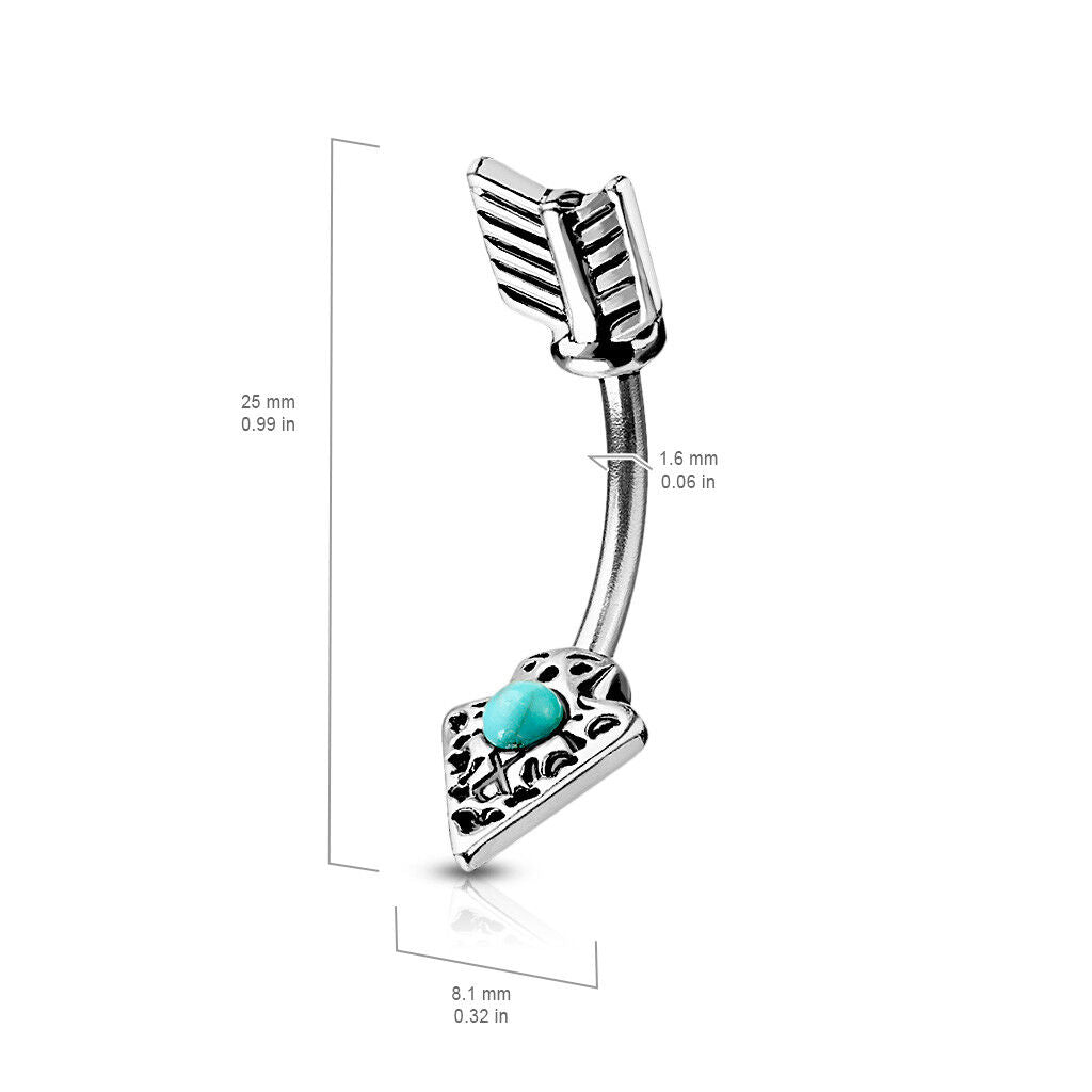Turquoise Set Tribal Arrow Semi-Precious Stone Belly Ring Pierced Navel