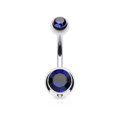 Surgical Steel Double CZ Gem Ball Belly Ring Pierced Navel Naval