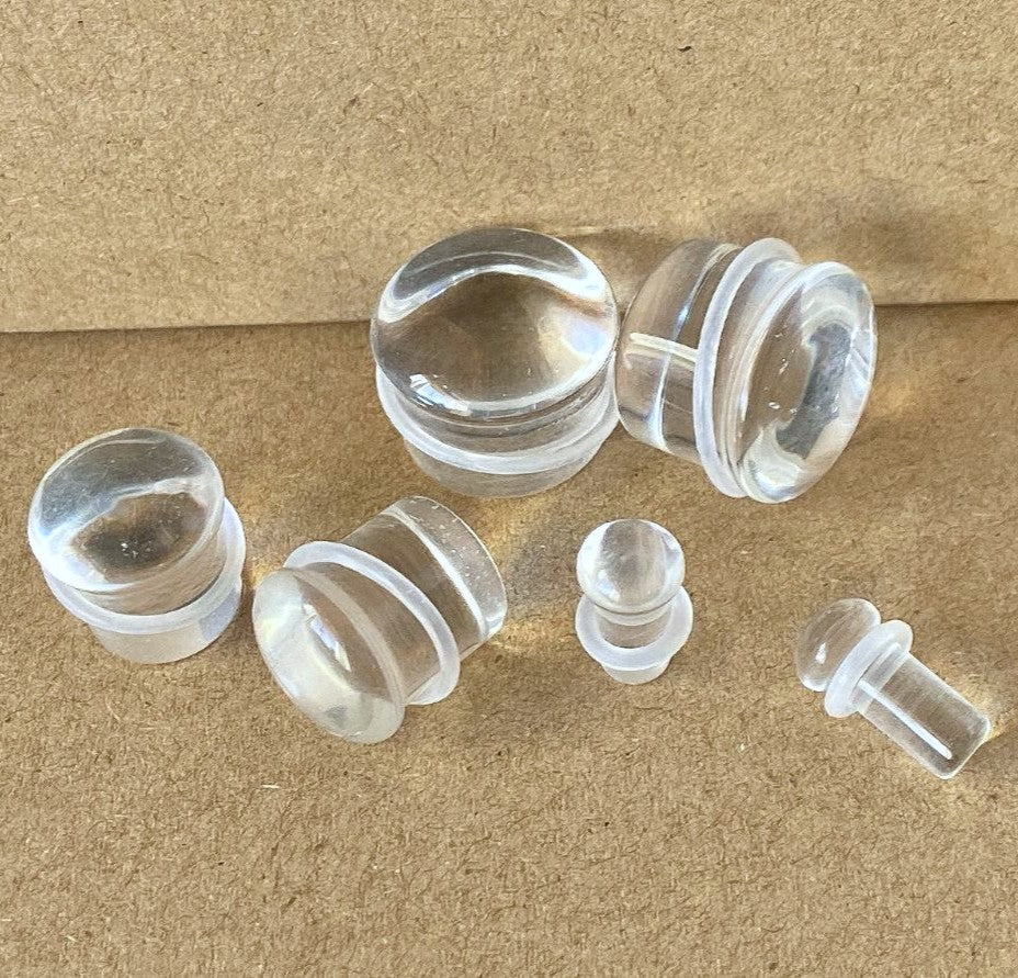 PAIR Clear Glass Single Flare Plugs Gauges Tunnels Earlets Body Piercing Jewelry