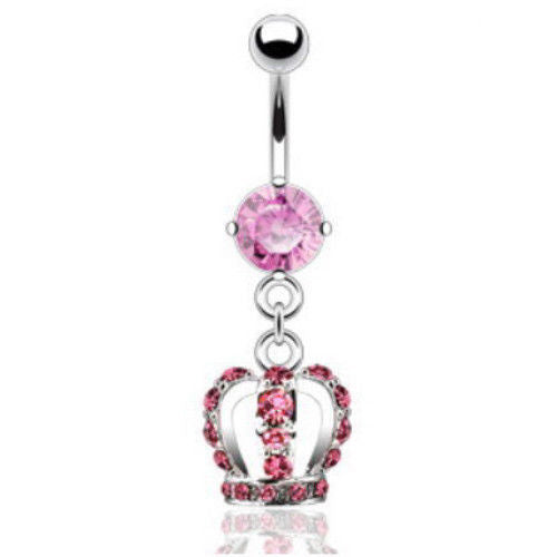 1pc Royal Crown Paved CZ Gem Dangle Belly Ring Navel Piercing Naval Body Jewelry