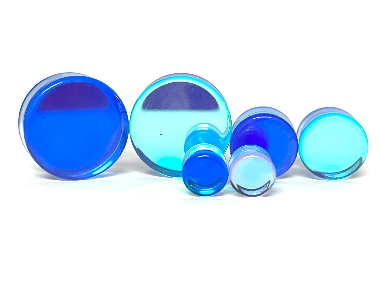 PAIR Blue Iridescent Glass Double Flare Plugs Gauges Tunnels Body Jewelry