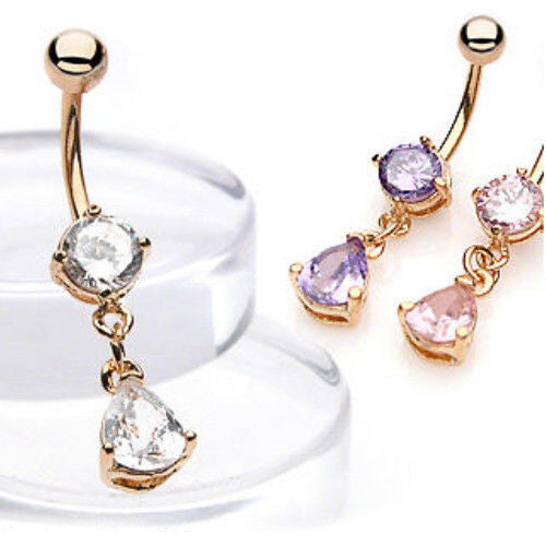 1pc Gold Teardrop CZ Gem Belly Ring Navel Piercing Pierced Naval Body Jewelry
