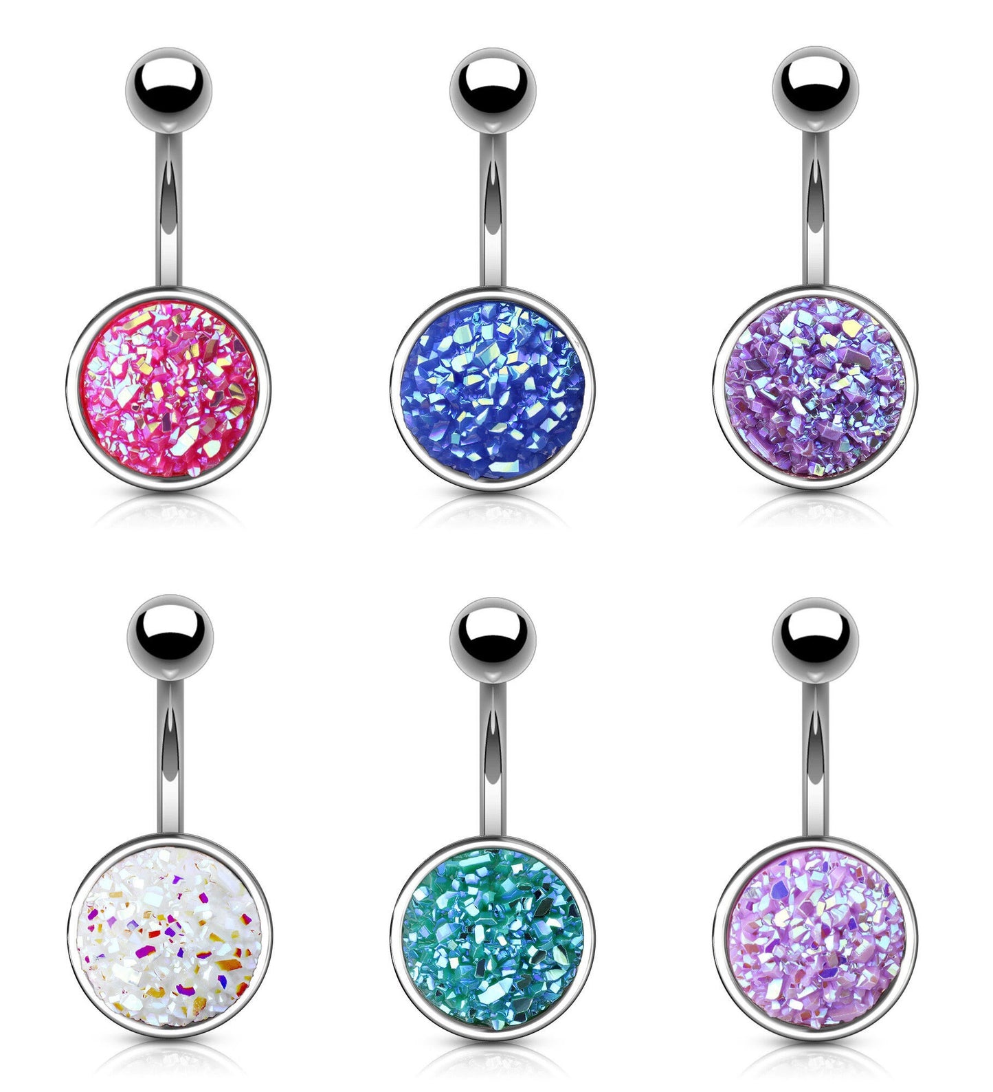 1pc Druzy Stone Style 316L Surgical Steel 14g Belly Ring Pierced Navel Naval