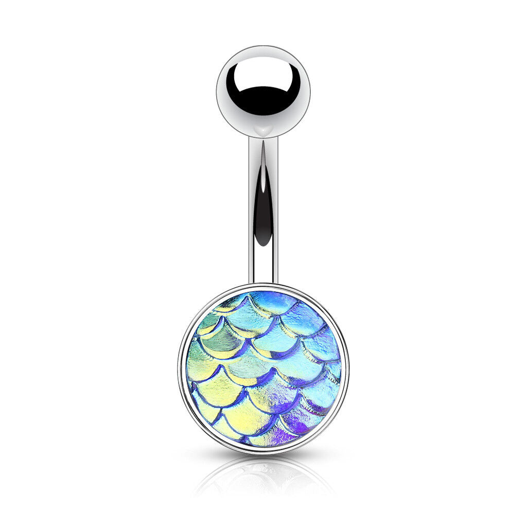 1pc Iridescent Fish Scale 316L Surgical Steel 14g Belly Ring Pierced Navel Naval