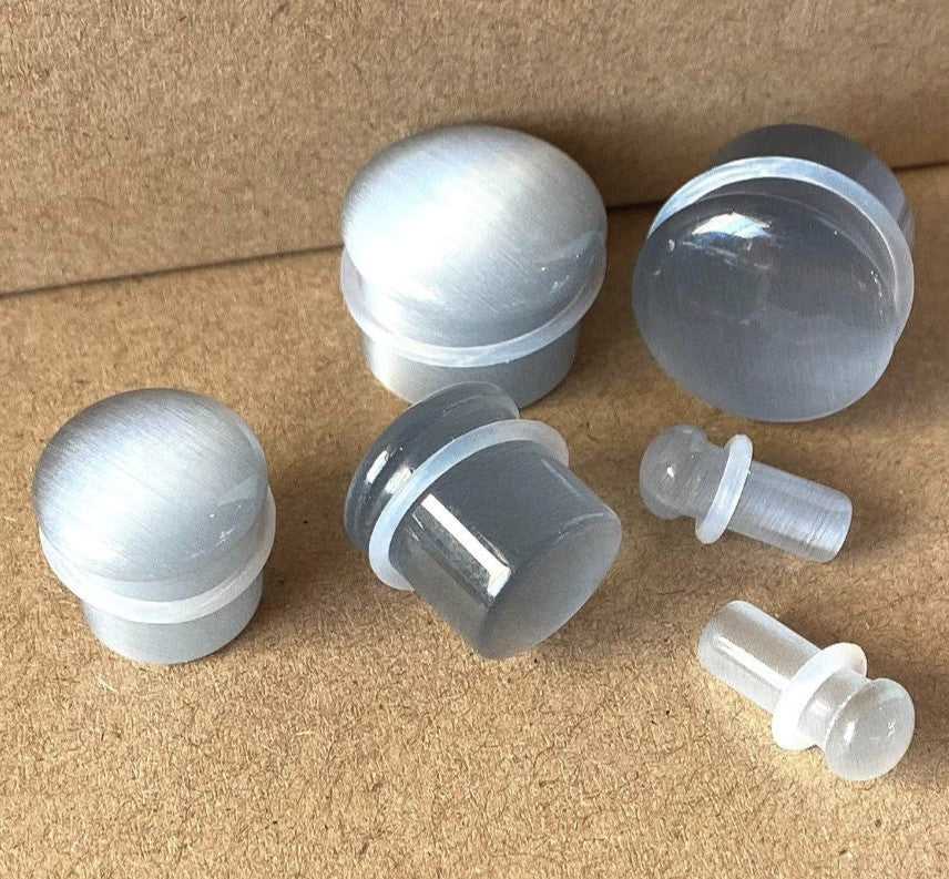 PAIR Gray Cat Eye Stone Plugs Single Flare Tunnels Earlets Gauges Body Jewelry