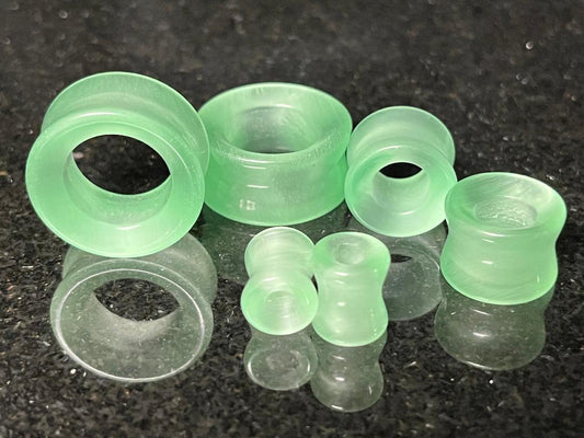 PAIR  Green Cat Eye Stone Double Flare Tunnels Plugs Earlets Gauges Body Jewelry